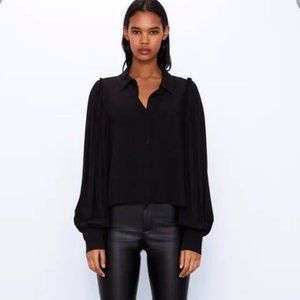 Zara black puff sleeve ruffled shirt